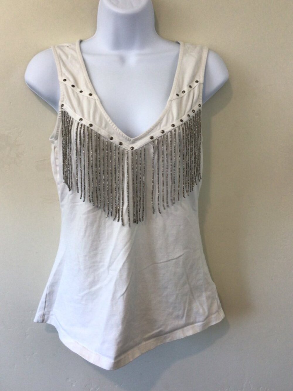 Idyllwind Fueled by Miranda Lambert Beaded Fringe Sleeveless VNeck Shirt Size M